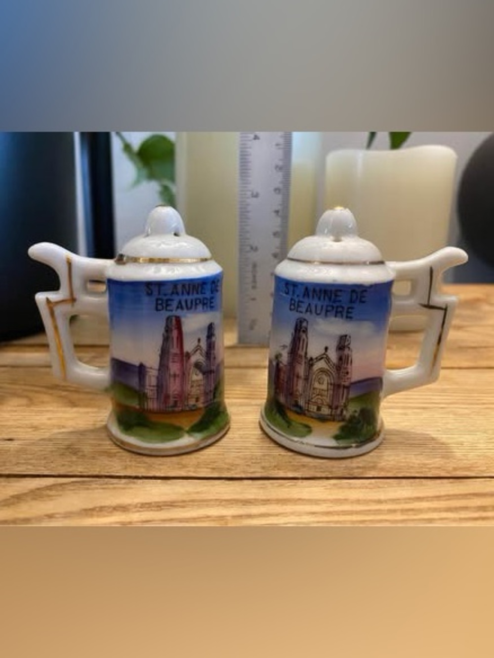 Vintage St. Anne De Beaupre Ceramic Mug Salt & Pepper Shakers - Japan